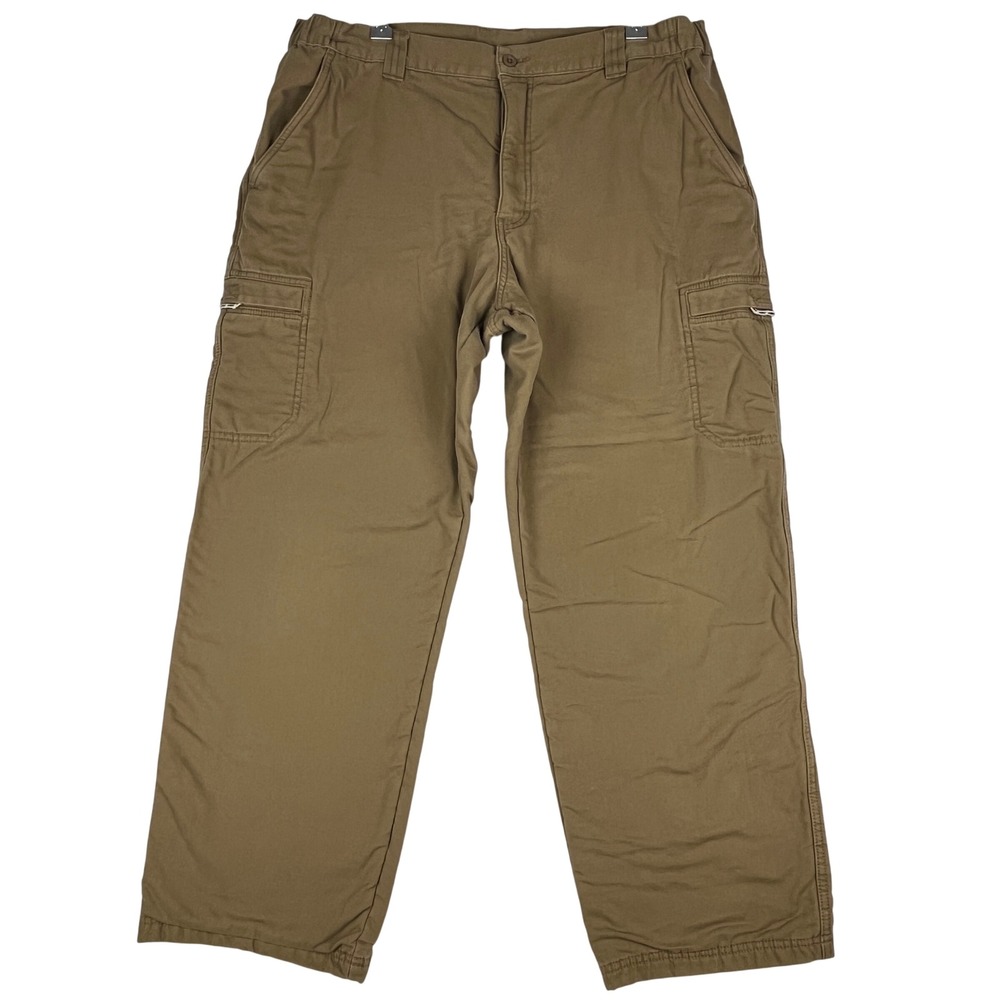LL Bean Cargo Pants Mens 38x30 Brown Fleece Lined Cotton Canvas Outdoor 277830